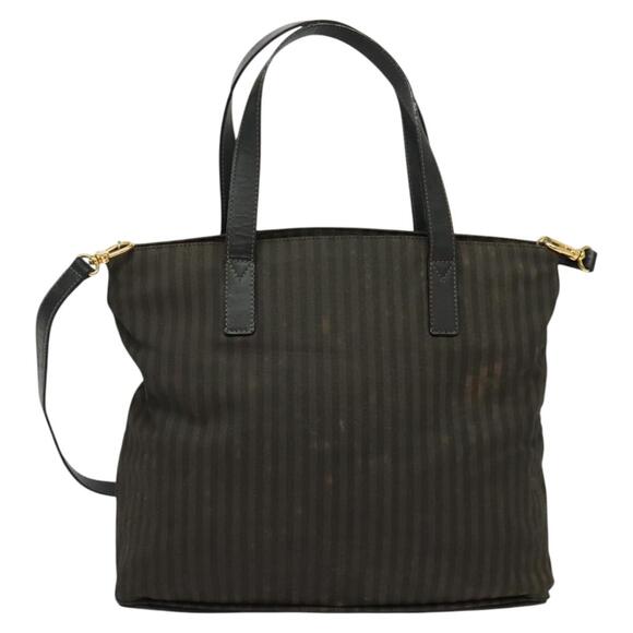 FENDI Pecan Canvas Tote Bag Pvc Black Brown Gold - Picture 3 of 12